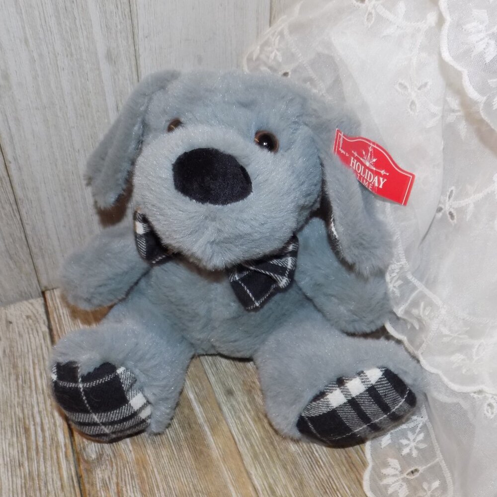PUPPY STUFFED ANIMAL PLUSH # 2 PLAID PAWS SMALL SIZE CUDDLY